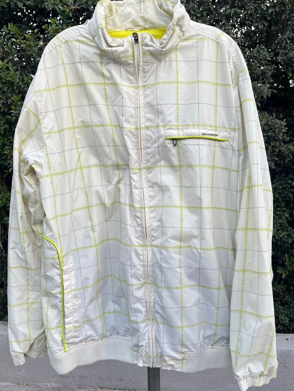 Oakley Plaid Cream Yellow Nylon Wind Breaker Outdoor Jacket Men’s XXL Hooded